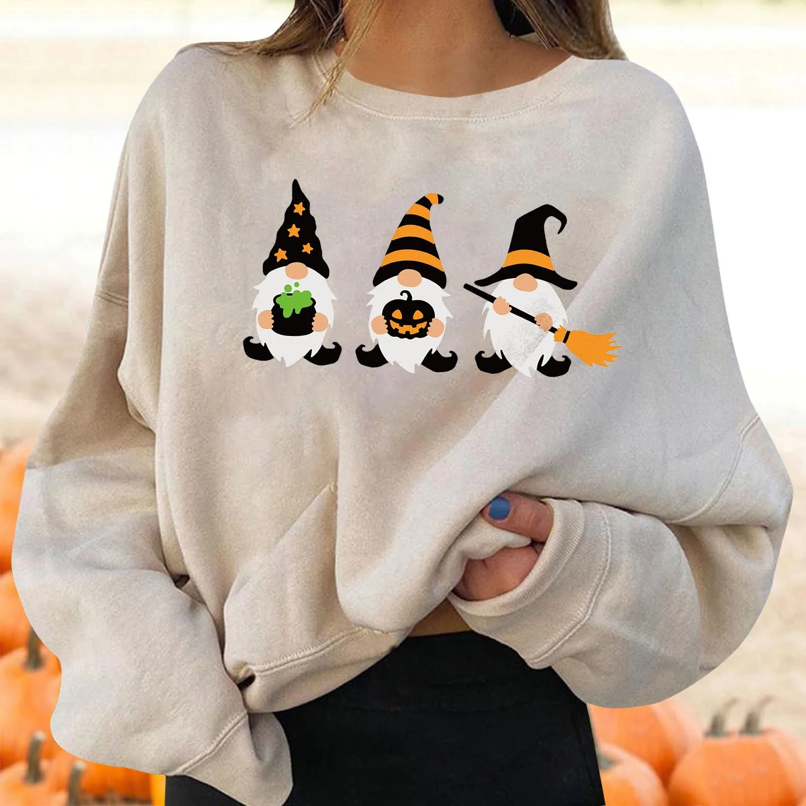 

Women's Halloween Pullovers Fun Graphic Print Round Neck Long Sleeve Sweatshirt Tops Womens Zip Sweater Womens over Sized Hoodie