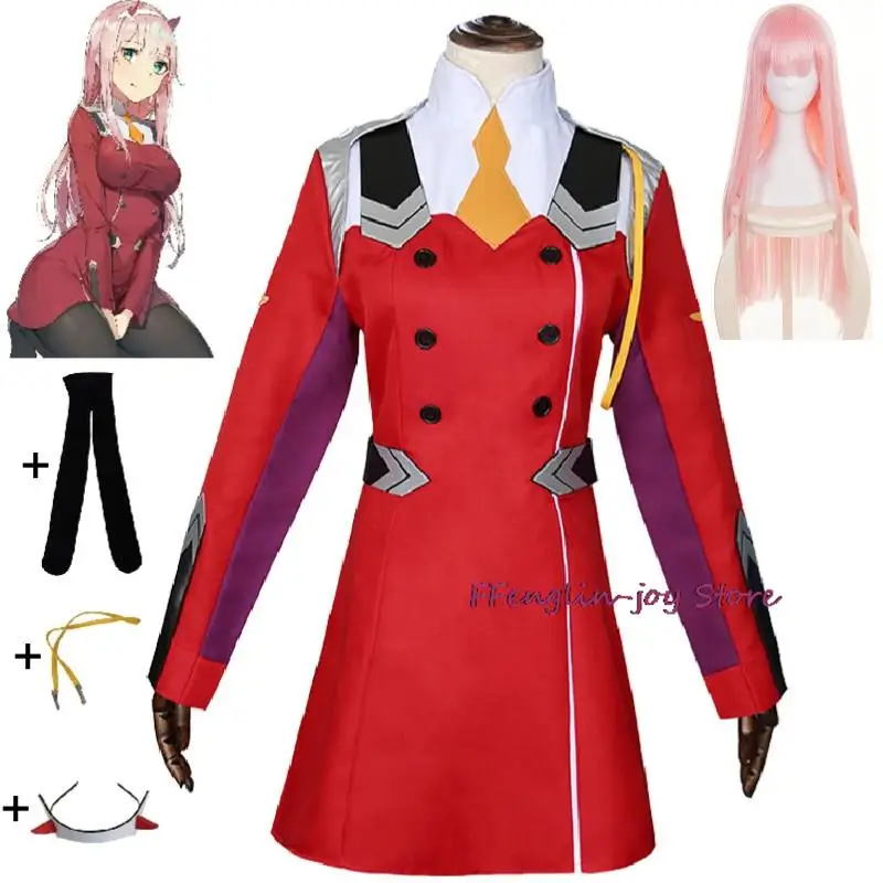 

Anime Darling In The Franxx Zero Two Code: 002 02 Cosplay Costume Wig Sexy Woman Red Uniform Dress Halloween Suit