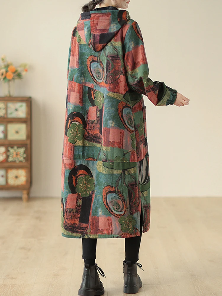 Женское длинное бархатное пальто с капюшоном