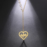 amaxer stainless steel necklaces heartbeat pendants chains goth choker imitation pearl necklace for women jewelry party gifts