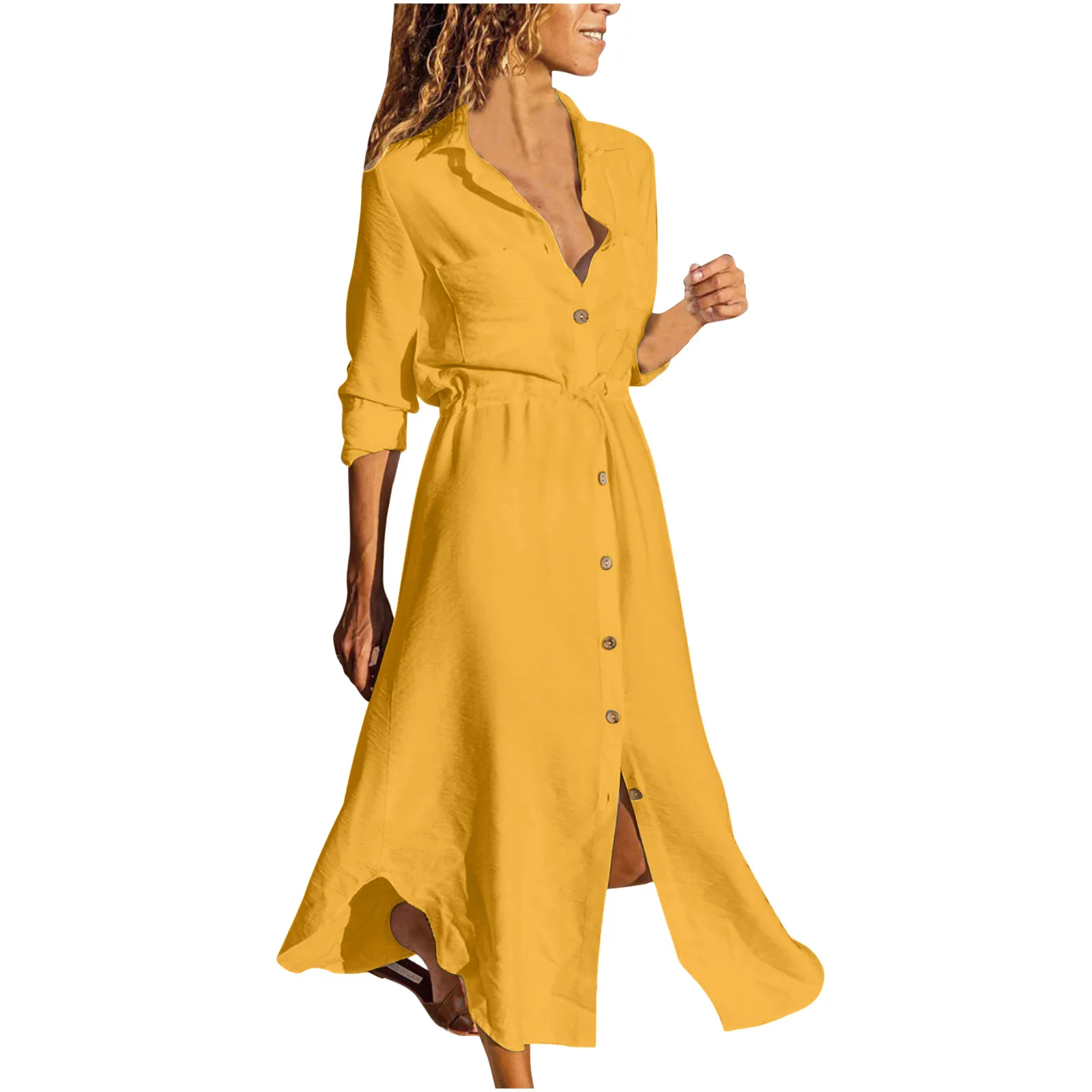 

Женское длинное однобортное платье-рубашка, свободное офисное платье макси белого цвета с длинным рукавом и карманами, туника для отдыха и пляжа, 2023