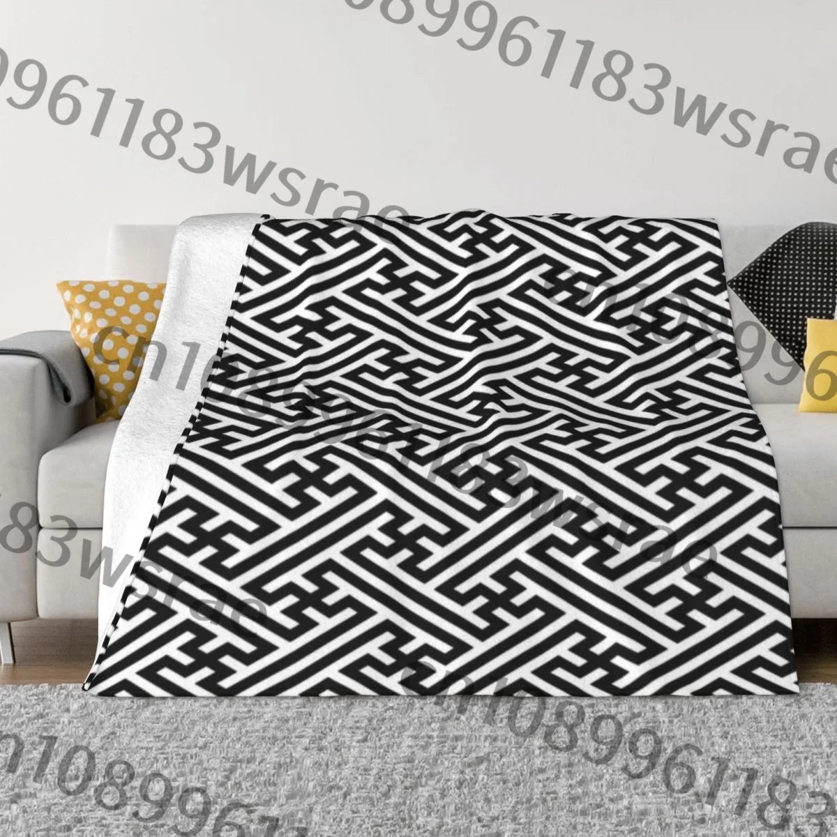 Sayagata — японский традиционный узор черное ультрамягкое одеяло из микрофлиса