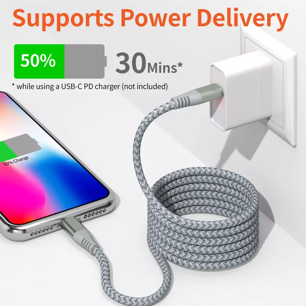 

Type C To iOS Cable For iPhone 13 12 11 Pro Max Mini XS X 8Plus Fast Charging For iPad Braided Nylon Charger Cable USB Data Line