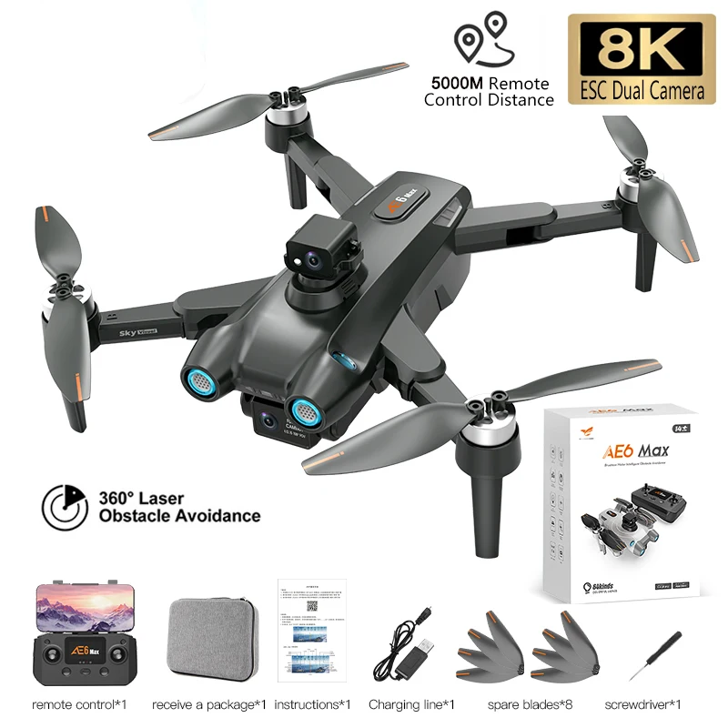 

Квадрокоптер AE6 с бесщеточным GPS и углом обзора 360 °, 8K HD ESC, двойная камера, Wi-Fi, GPS