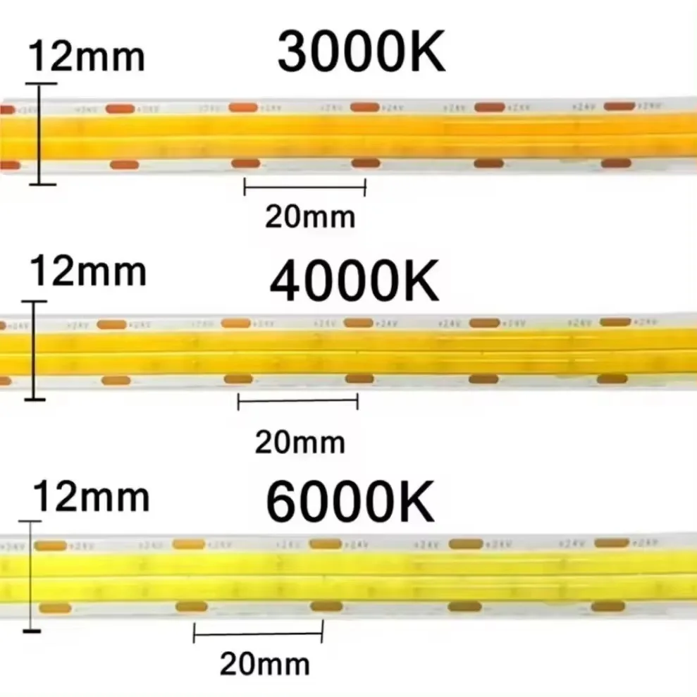 Двухрядная гибкая светодиодная лента COB DC24V 3000K 4000K 6500K 600 светодиодов/м лм/м