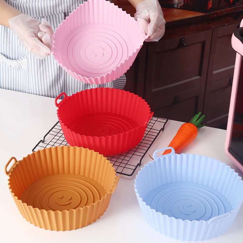 

20cm Air Fryers Oven Baking Tray Fried Chicken Basket Mat AirFryer Silicone Pot Round Replacemen Grill Pan Accessories Tool