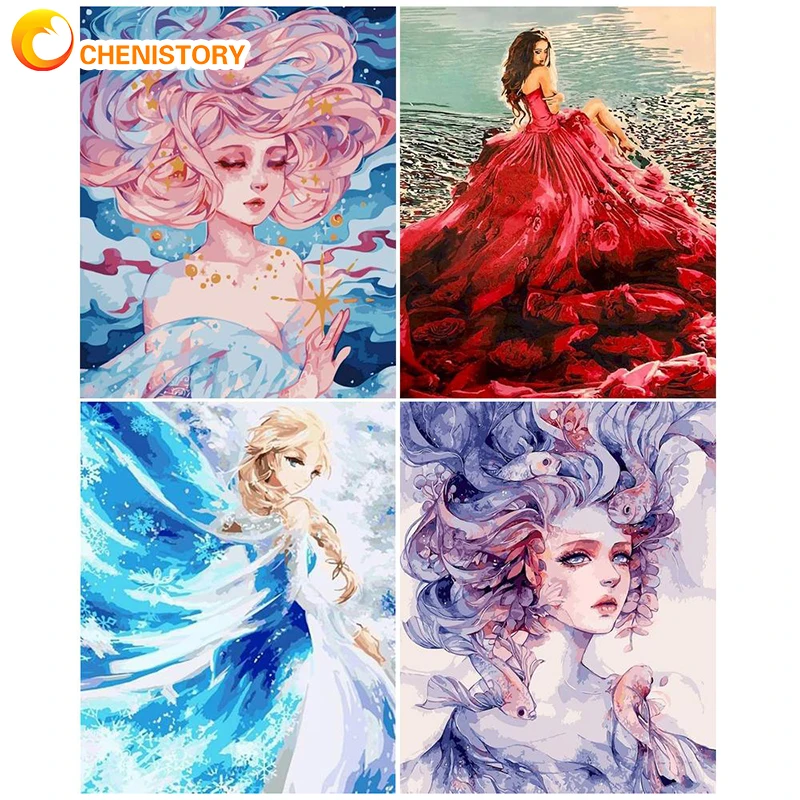 

CHENISTORY DIY Handworks Girl Oil Painting By Numbers For Adults Paints By Number On Canvas Modern Painting Kits Home Decor Gift