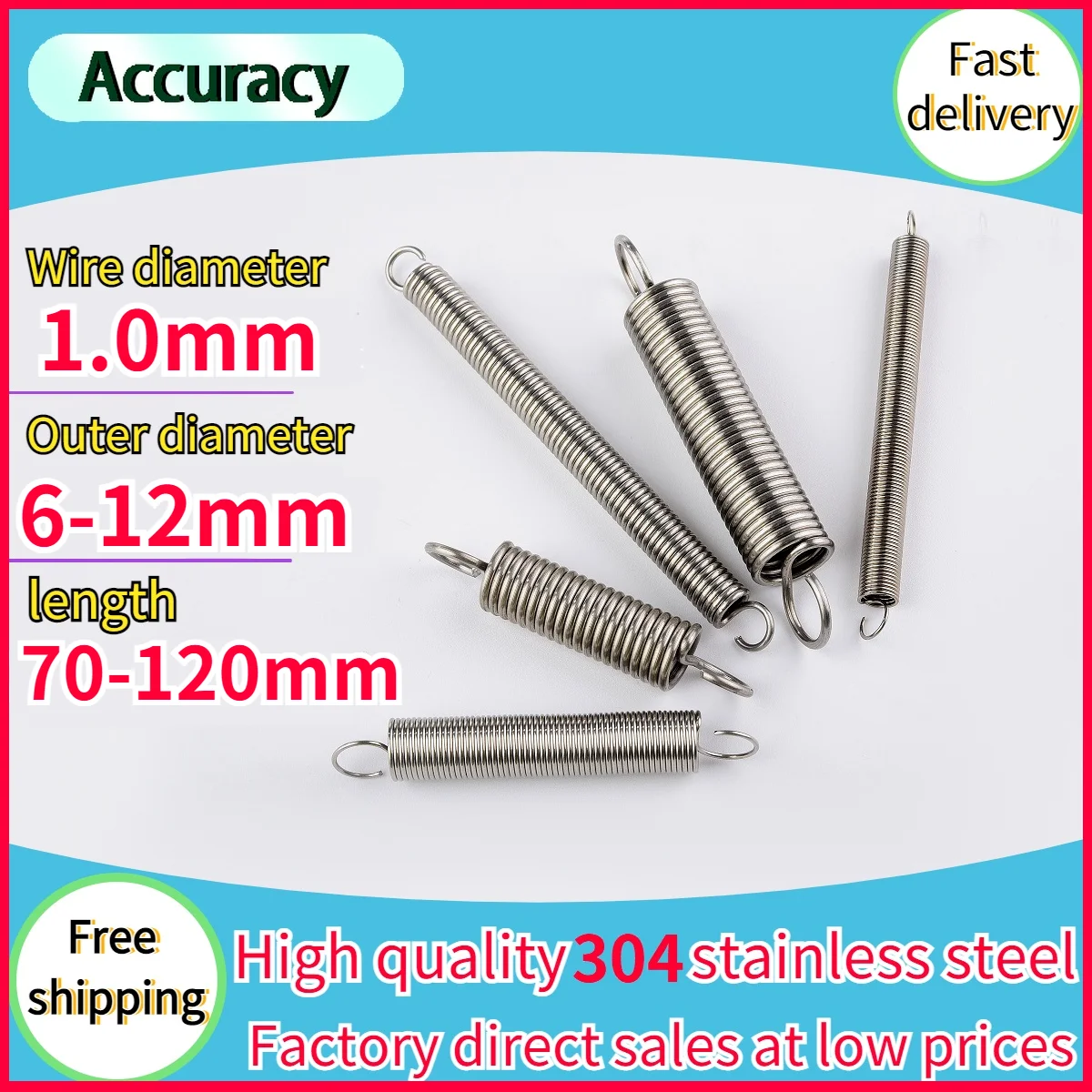 

Wire Diameter 1.0mm 304 Stainless Steel Tension Spring S Hook Round Hook Coil Pullback Extension Tension Metal Spring Wire