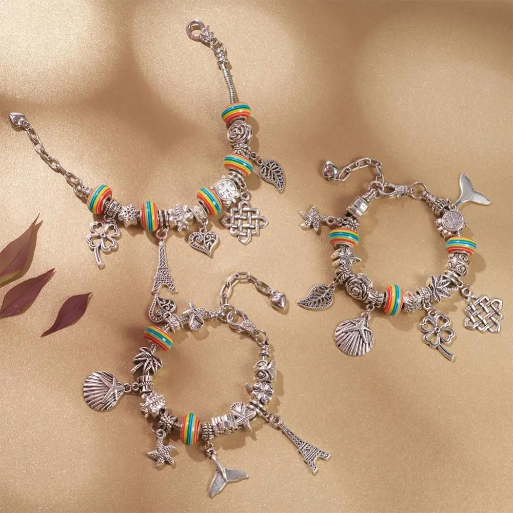 DIY Beading Bracelet Making Set Tibetan Style Alloy Resin Beads Pendants Accessories For Jewelry Making Crafts Children Gifts