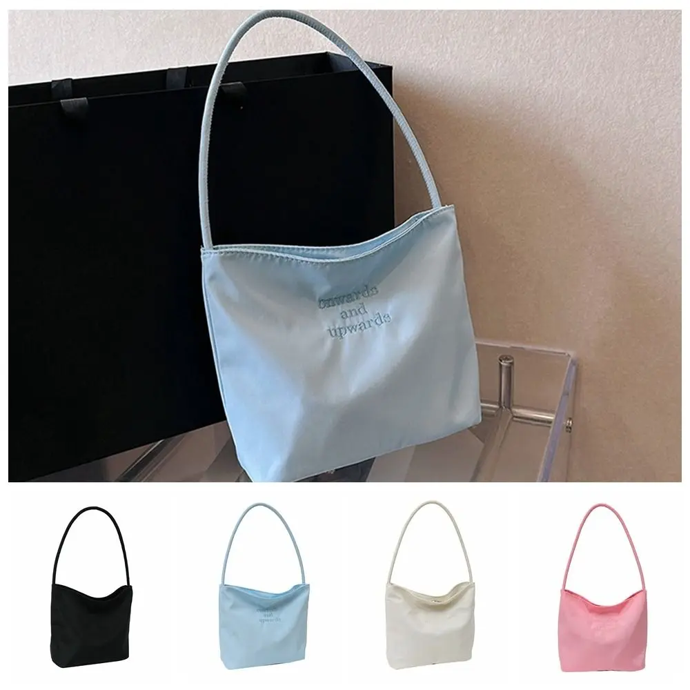 

Shoulder Bag Letter Nylon Underarm Bag Large Capacity Korean Style Bucket Bag Handbag All-match Embroidered Tote Bag Travel