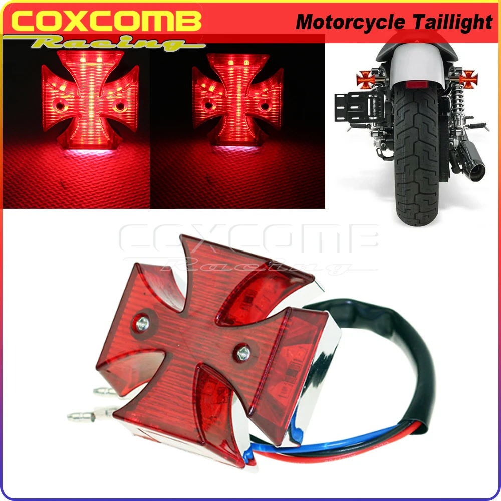 

Задний светодиодный фонарь для мотоцикла, Красный Крест, 12 В, стоп-сигнал для Harley Cafe Racer Chopper Bobber Yamaha Honda