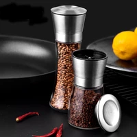 2pcs pepper grinder 304 stainless steel glass manual salt and pepper mill grinder spice shakers kitchen tools accessories