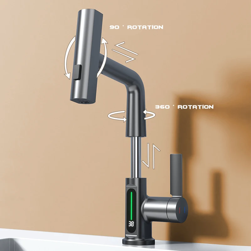 Подъемные смесители-водопад светодиодный цифровой дисплей кухонный смеситель