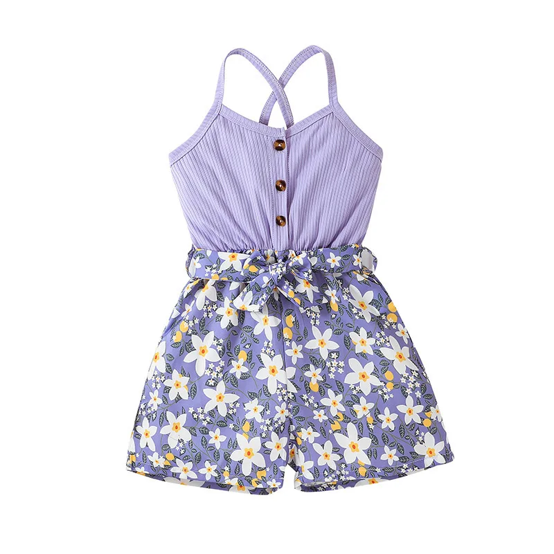 

Infant Kids 3-7T Baby Girls Romper Strap Knot Jumpsuits Casual Sleeveless Summer Sunsuits Fashion Kids Jumpsuits