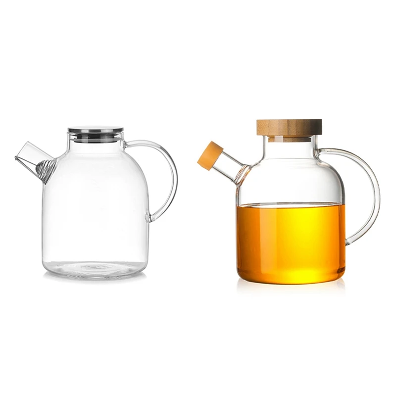 

1600Ml Water Pitcher, Resistant Transparent Glass Kettle Teapot & 650Ml Olive Oil Dispenser Bottle Horn Mouth Oil Pot