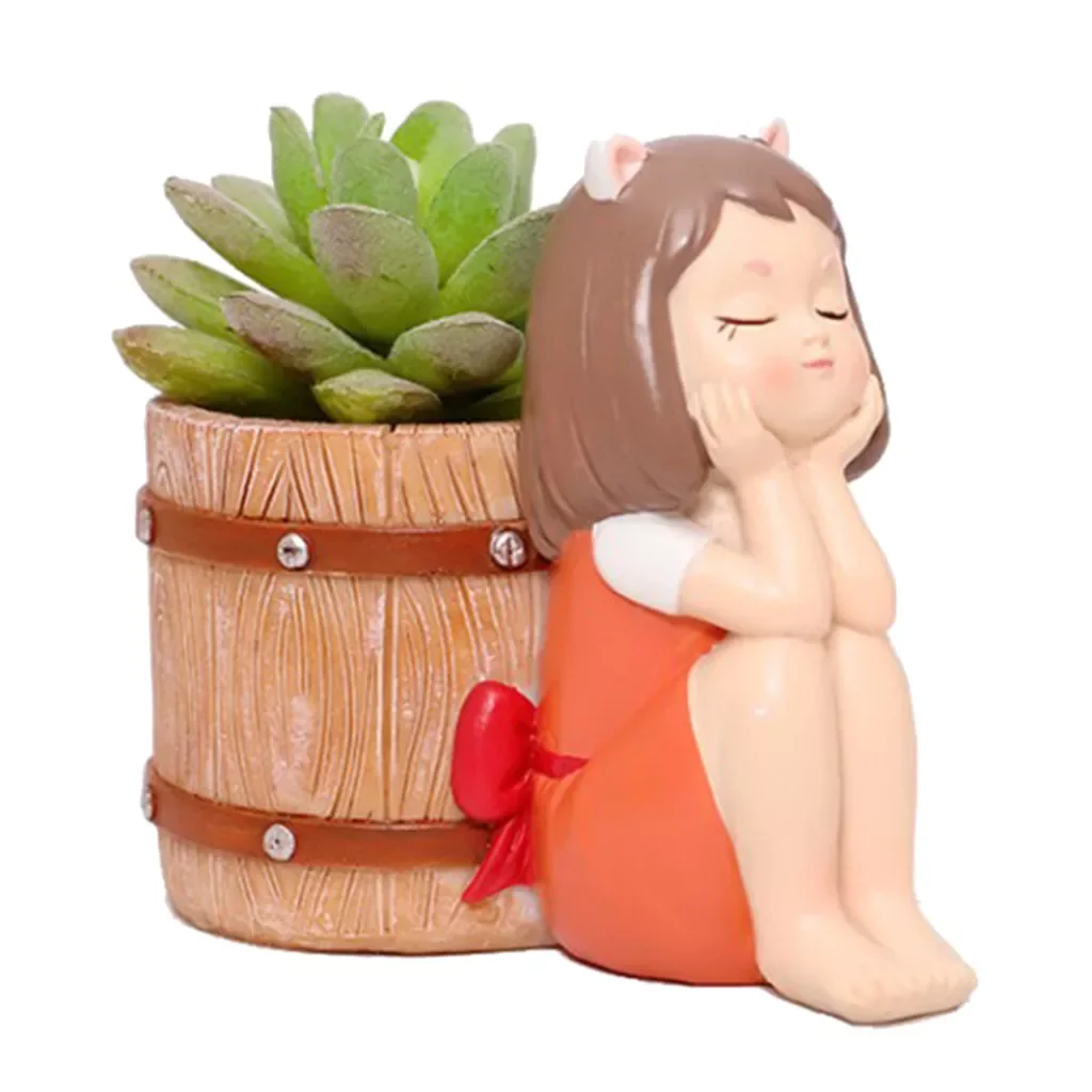 

Cute Flowerpot Resin Succulent Planter Cactus Pot Garden Home Decor Ornament
