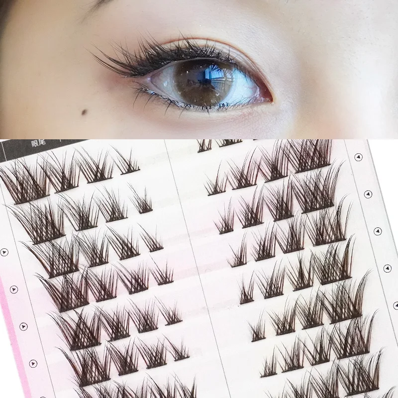 

10Rows Brown/Black Cluster Lashes Fox Eyes Segmented False Mink Eyelash Extension Silk Soft Eyelashes Faux Cilios Makeup Tool