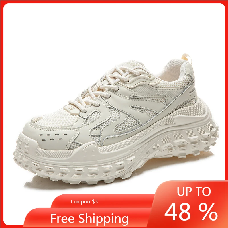 

ENMAYER Casual Shoes INS Fashion Brand Genuine Leather Shoes Women Sneakers Lace Up Breathable Platform Flat Shoes Ladies