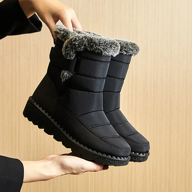 

Waterproof Winter Boots for Women 2023 New Faux Fur Long Plush Snow Boots Woman Platform Ankle Boots Warm Cotton Couples Shoes