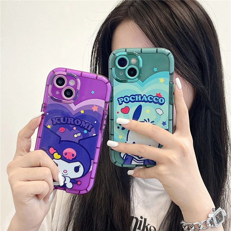 Sanrio My Melody Kuromi Cinnamoroll Pochacco Luminous Phone Case For iPhone 14 Plus 13 12 11 Pro Max XR XS X Glow TPU Cover Capa