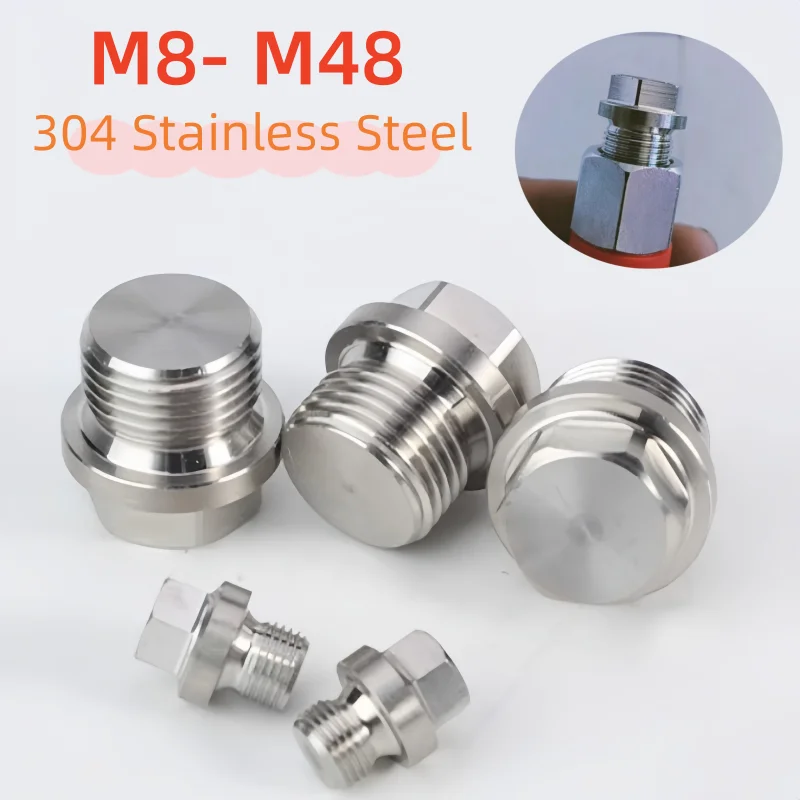1 шт. M8-M48 метрическая фланец из нержавеющей стали 304, шестигранная заглушка, внешняя шестиугольная масляная заглушка, концевая заглушка для фитинга водопроводных труб с внешней резьбой