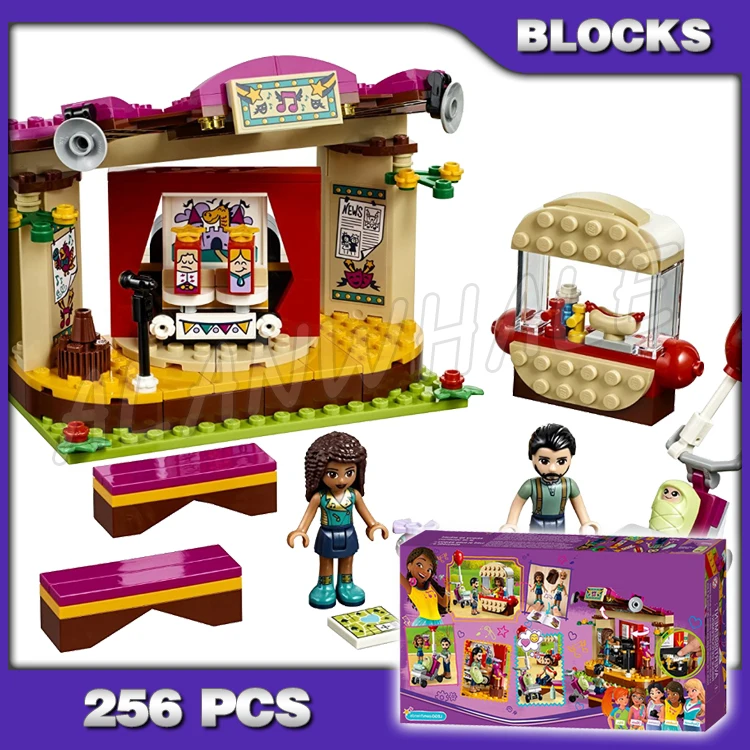 

256pcs Friends Heartlake Andrea Park Performance Musical Stage Hot Dog Stand 10855 Building Blocks Sets Compatible With Model