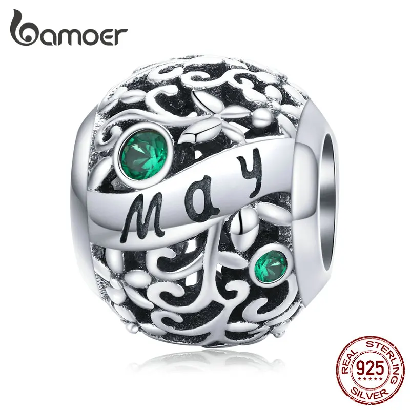 Bamoer-Cuentas redondas de piedra de cumpleaños para mujer, brazalete de Plata de Ley 925, fabricación de joyas, SCC1385