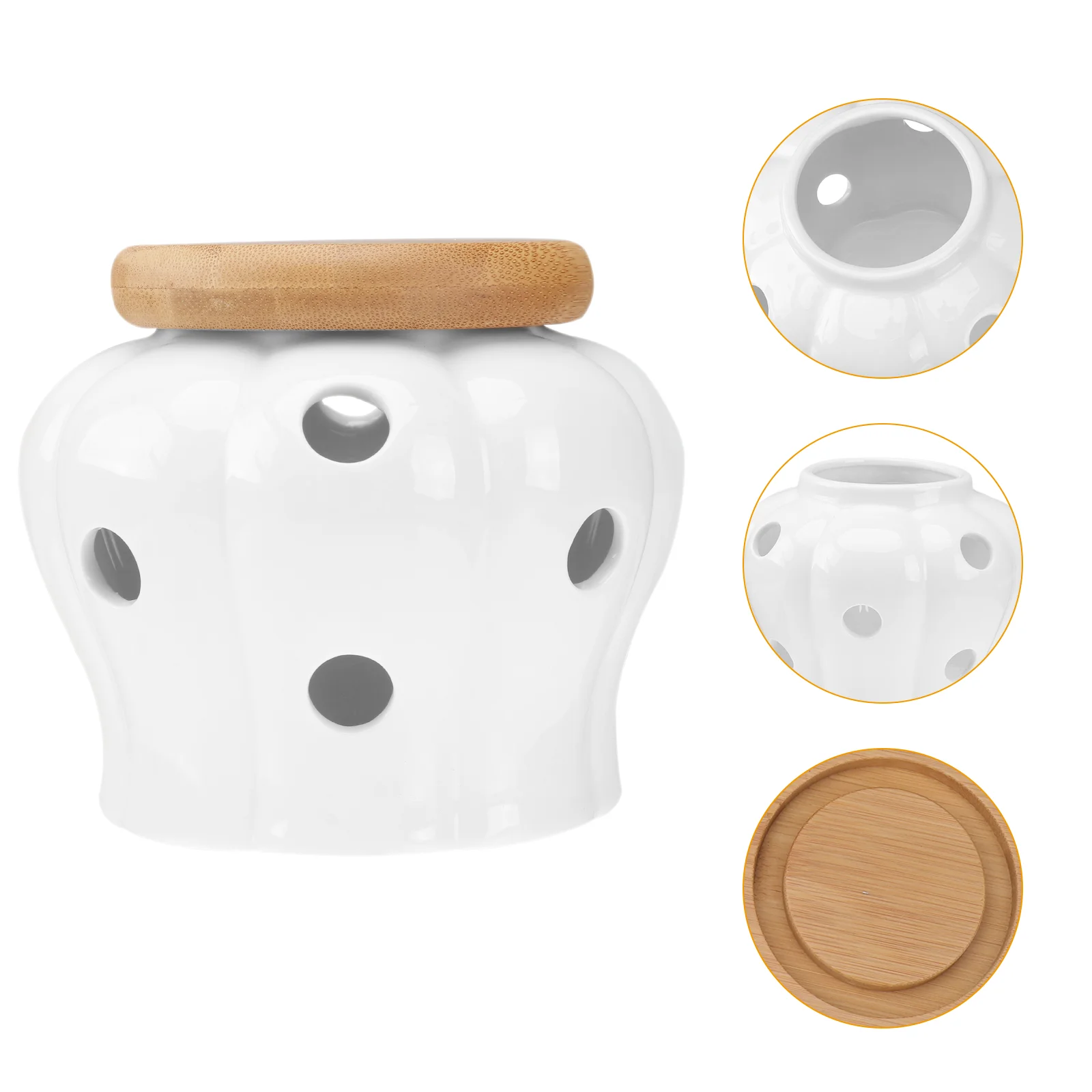 

Garlic Storage Keeper Ceramics Jar Container Ceramic Containers Holder Jars Pot Onionround Canisterginger Potato Bin Countertop