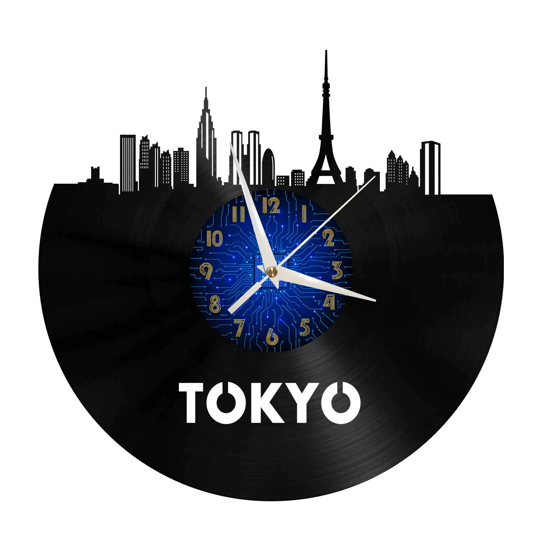 

Tokyo Cityscape Creative Design Vinyl Wall Clock 3d Wall Art Silent Glow Clock 12in Led Modern Living Room Decor Watch