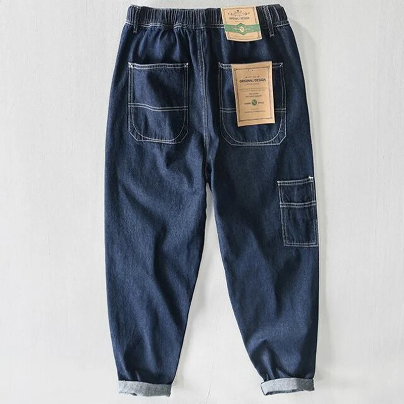 Men's Workwear Denim Trousers Harem Pants Men Jeans Cargo Pants Male Big Pocket Mid Waist Loose Jeans