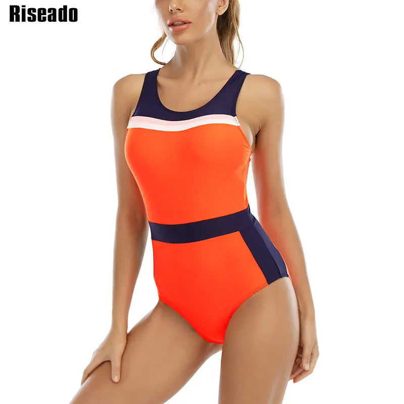 

Riseado Colorblock One Piece Swimsuits 2022 New Racer Back Women's Swimwear Competitive Swimming Suit Sports Bathing Suits XXL