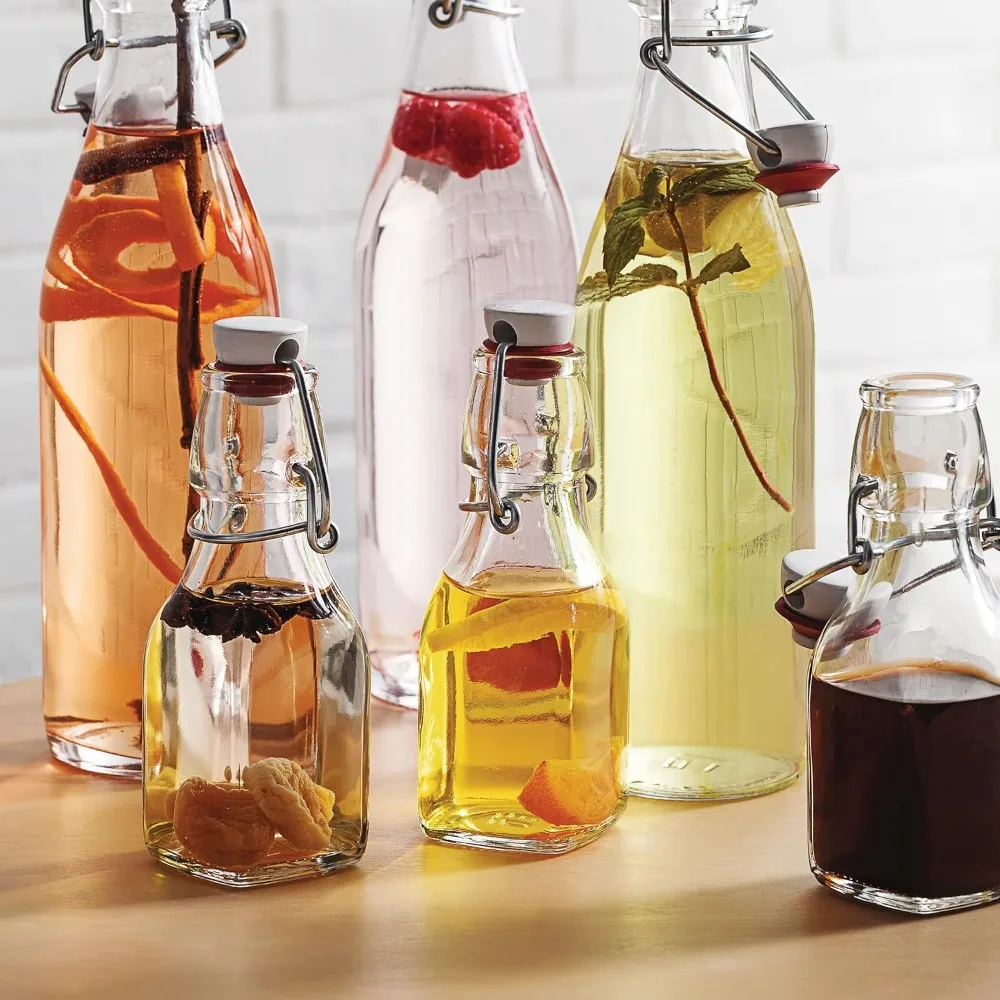 

Decorative bottle with metal clip to store glass bottles