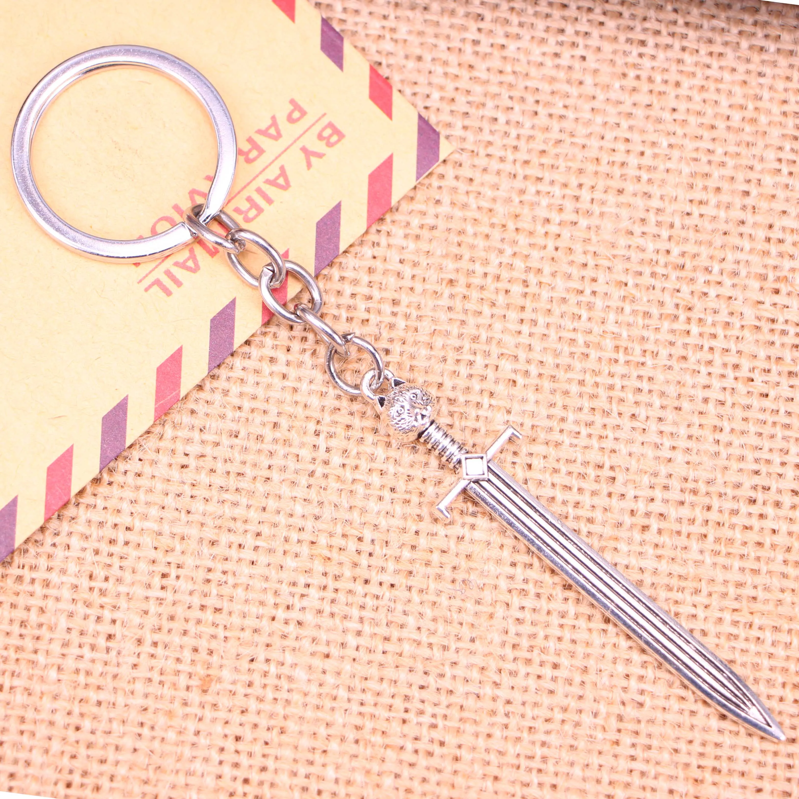 

20pcs New Fashion Keychain 66*15 mm sword cat Pendants DIY Men Jewelry Car Key Chain Ring Holder Souvenir For Gift