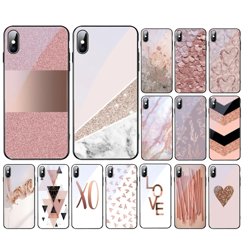 

Love Heart Gold Rose Marble Funda Cell phone case For iphone 14 13 Pro Max 12 11 Pro Max XS XR X 8 7 Plus SE2 Mobile Phones Case
