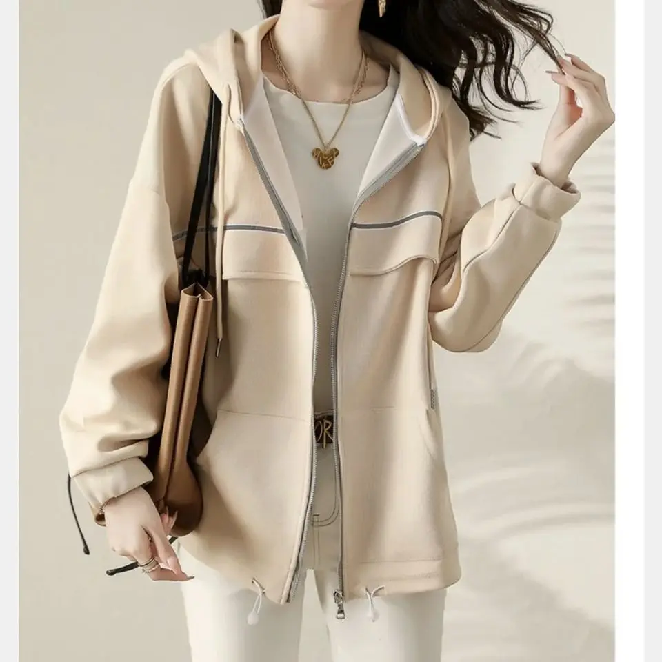 

Женская толстовка на молнии, однотонный Свободный свитшот в стиле хип-хоп, повседневная верхняя одежда, T645, 2023