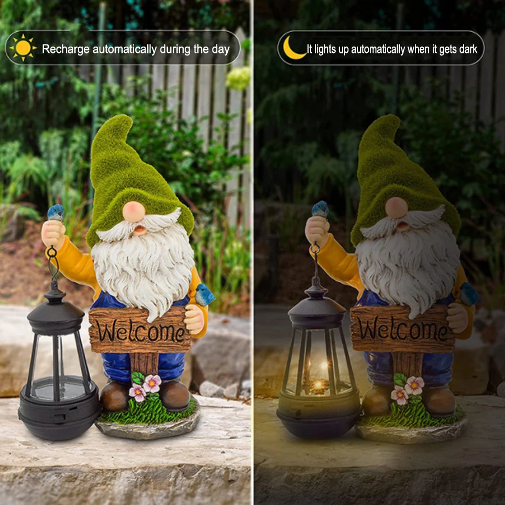 

Garden Solar Powered Light Statue Backyard Portable Glowing Welcome Resin Figure Outdoor Ornament Lighting Accessories