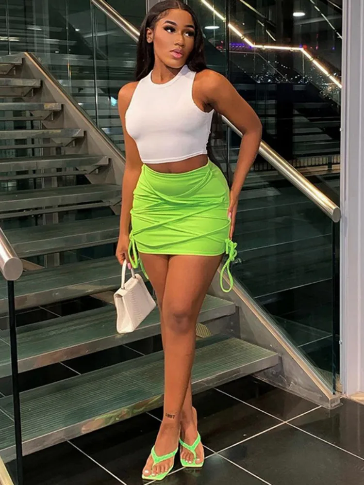 

Solid Mini Skirts For Women Y2k Clothes Bandage Faldas Sexy Mujer Bodycon Aesthetic Summer Dress Fairy Grunge Casual Streetwear