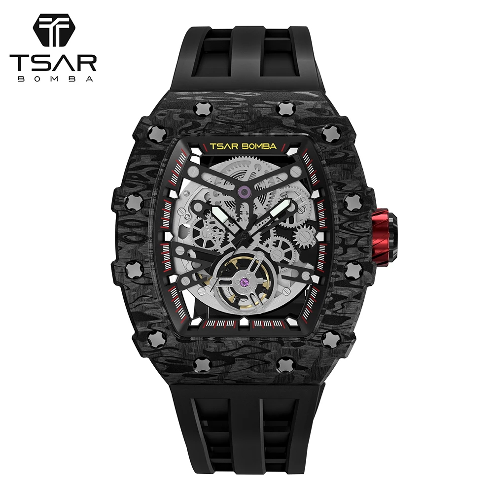 

TSAR BOMBA Men Watch Citizen MIYOTA Movement Waterproof Automatic Wristwatch Luxury Hollow Out Design Carbon Fiber Male Clock