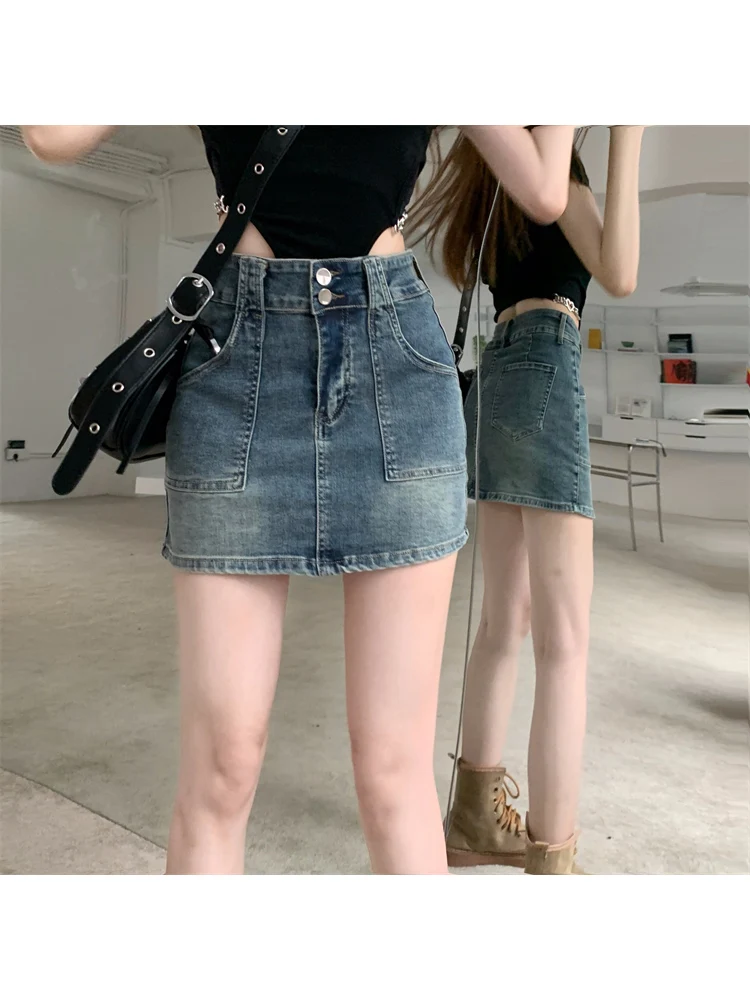 

Y2K Sexy Retro Mini Jeans Skirt Korean Fashion Chic High Waist Pockets Denim Skirt Women Harajuku Grunge Vintage Streetwear