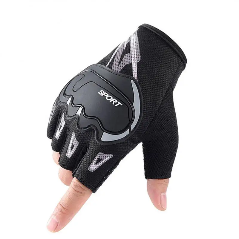 Outdoor Half-finger Gloves Breathable Running Gloves Cycling Gloves For Men Anti-slip Thick Pad Hollow Nylon Mesh Riding Gloves