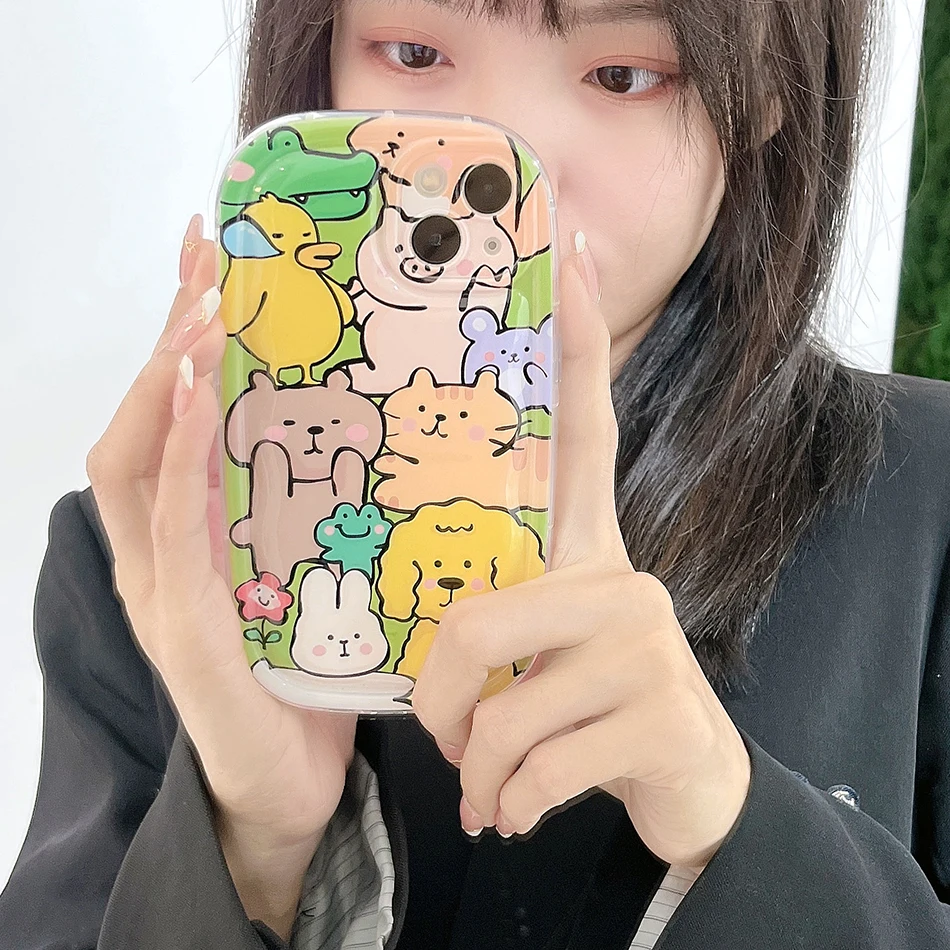 

Cute Animal Phone Case For iPhone 14Pro Max XR X XSMAX 14 11 12 13 Pro Max 13Pro Cover Soft Silicone Funda Protection Coque