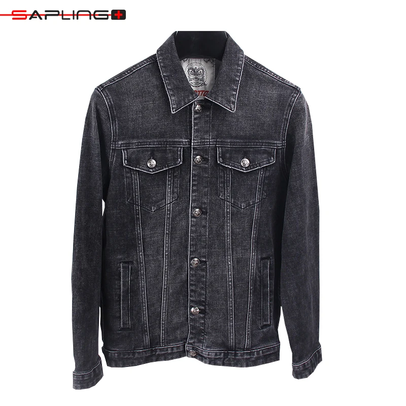 

Autumn Winter New Lapel Men's Denim Jacket Printed Smoke Gray Denim Jacket Fashion European American High Quality Men Jean Tops