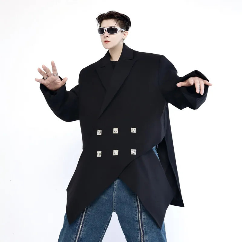 Net Celebrity Multi Metal Button Cross Suit Blazers Jacket Men Streetwear Fashion Show Blazers Suit Coat Male Stage Clothing