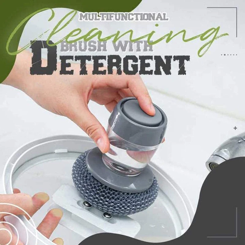

Automatic Add Liquid Dishwashing Brush Kitchen Steel Wire Ball Washing Pot Brush Short Handle Cleaning Brush Brush Pot Artifact