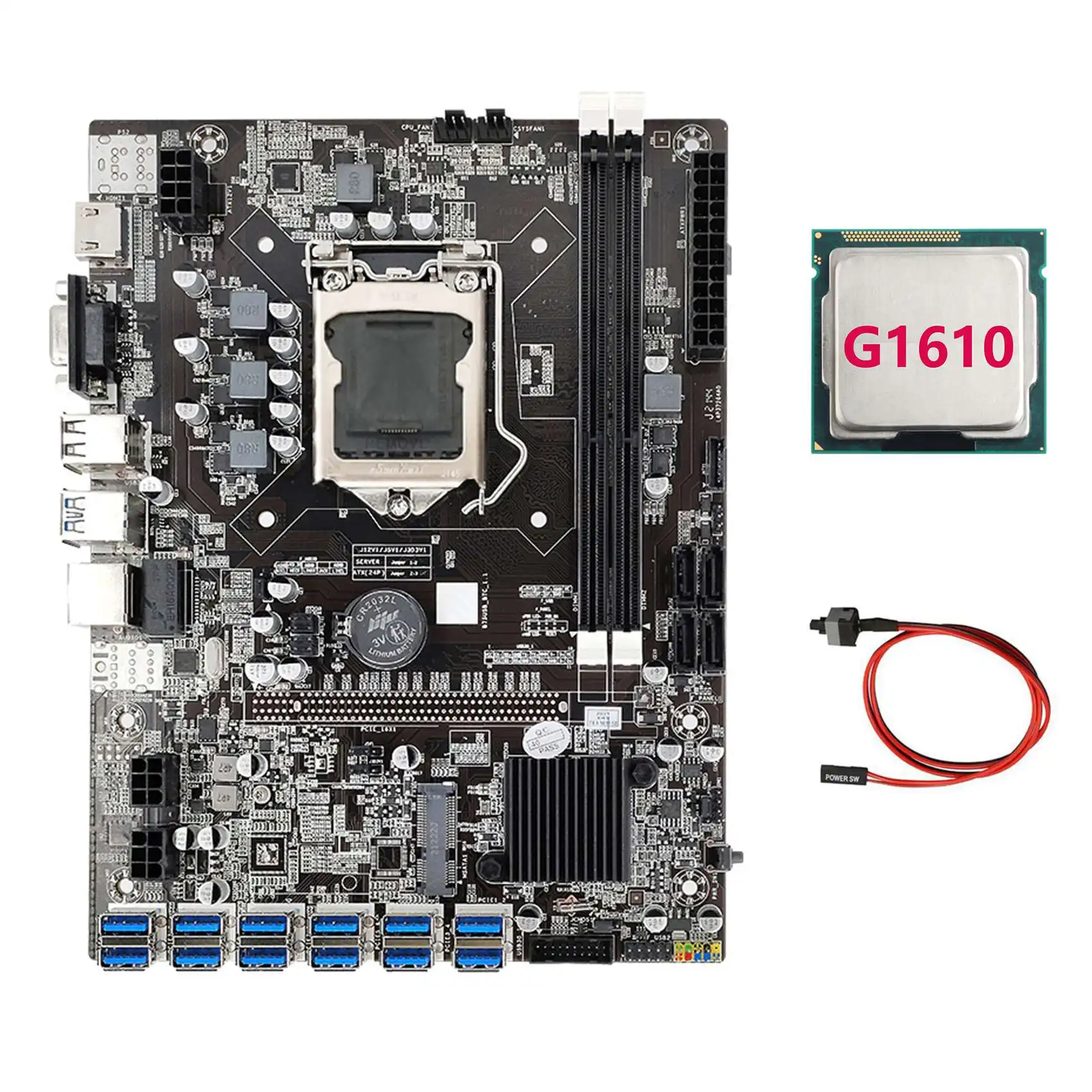 B75 ETH Mining Motherboard 12 PCIE to USB Adapter+G1610 CPU+Switch Cable LGA1155 MSATA DDR3 B75 USB Miner Motherboard