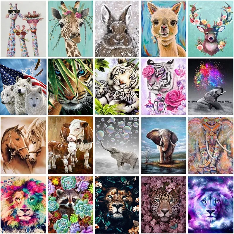 

5D DIY Diamond Painting Flower Animal Giraffe Lion Tiger Elephant Leopard Horse Full Round Embroidery Cross Stitch Home Decor