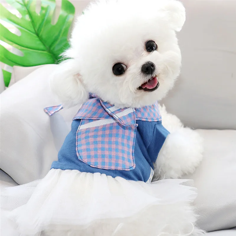Popular Plaid Dog Clothes Pet Summer Dresses Puppy Mesh Dresses Cool Dog Clothes Teddy Princess Dresses Wedding Dresses