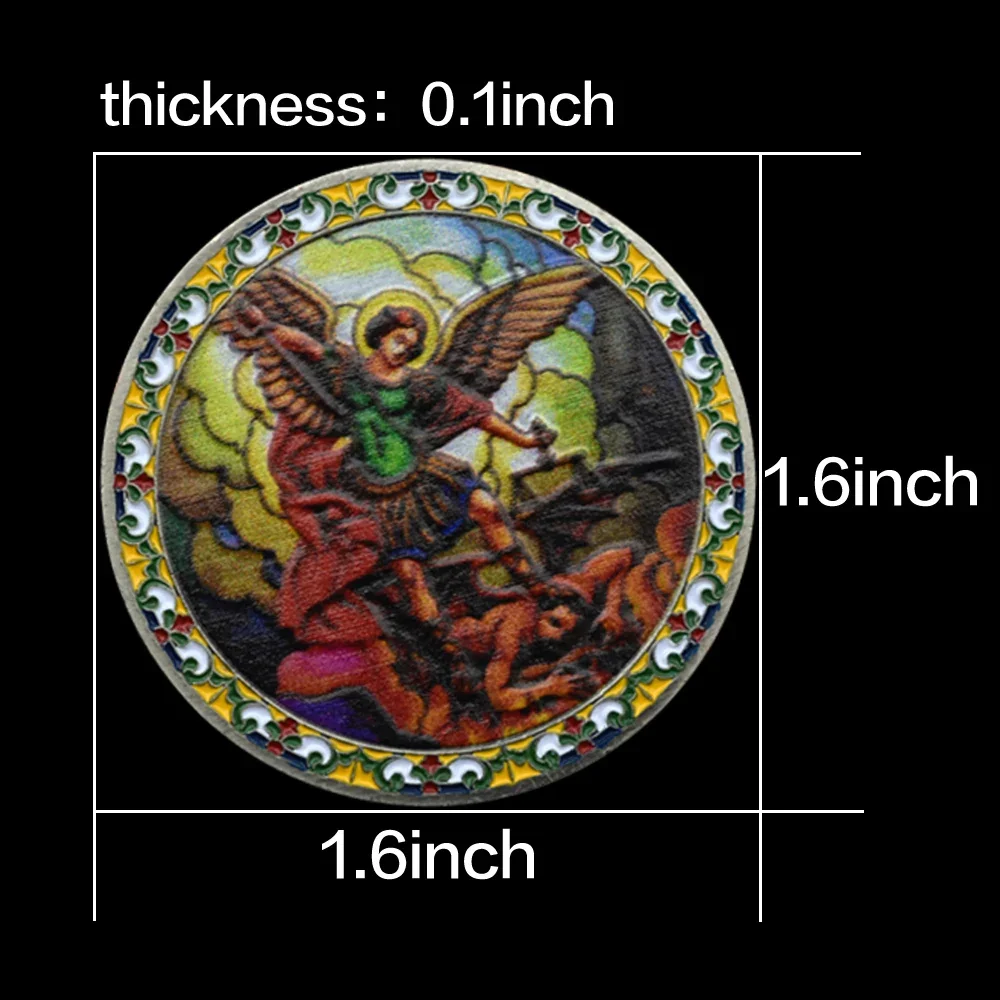 Archaize Coin St Michael Embossed Nickel Plated Commemorative Archangel Color Painted Art Worth Collecting Home Decor
