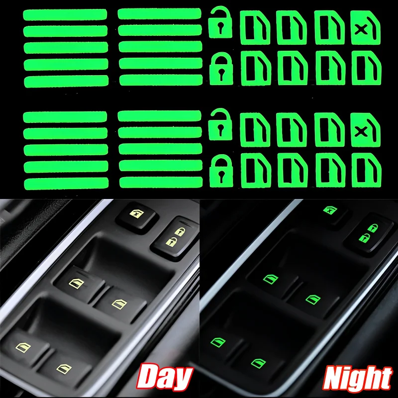 

Car Window Button Luminous Sticker Lifter Switch Night Fluorescent Decals Cars Interior Stickers Auto Accessories