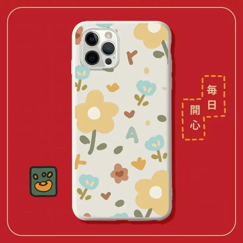 

Floral illustration Phone Case for iPhone 14 11 12 13 Mini Pro Xs Max 8 7 6 6S Plus X XR Solid Candy Color Case